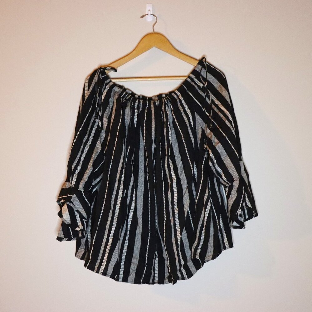 Lane Bryant Black White Stripes Off-The-Shoulders Blouse, Size: 22/24